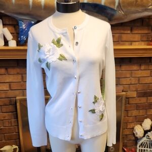 Allison + Zoe White Floral Embroidered Women's Cardigan Size Petite Large NWT